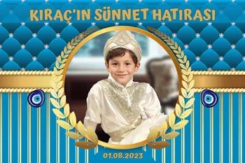 Gold Başak Dalı Çerçeve ile Mavi Pırlanta Fon Sünnet Tema