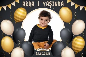 Gold ile Krem Balonlar Siyah Fonda Temalı Parti Konsept