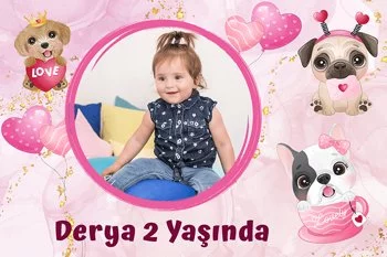 Köpekler ile Pembe Fon Temalı Doğum Günü Konsepti