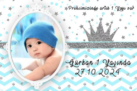 Mavi Zeminli Simli Gümüş Taç Doğum Günü Konsept