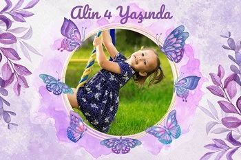Mor Kelebekler ile Yapraklar Temalı Doğum Günü Konsepti