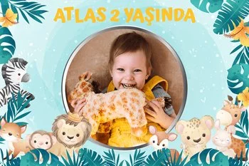 Safari Turkuaz Yapraklar Temalı Doğum Günü Konsepti