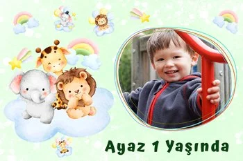 Sevimli Hayvanlar ile Soft Yeşil Fon Temalı Doğum Günü Konsepti