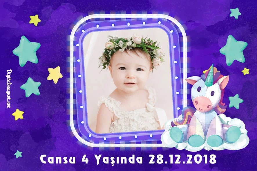 Sevimli Mor Temalı Unicorn Doğum Günü Konsept