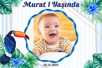 Tukan Kuşu ile Mavi Çiçekler Temalı Doğum Günü Konsepti