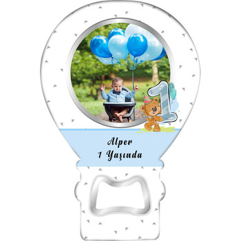 1 Yaş Ayıcık Temalı Resimli Balon Ahşap Magnet 