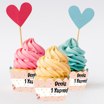 1 Yaş Pasta Temalı Cupcake Sargısı