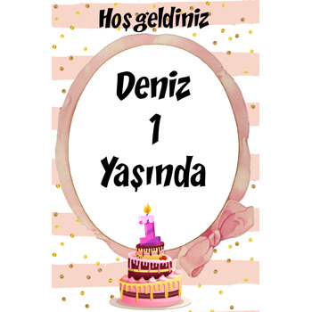 1 Yaş Pasta Temalı Doğum Günü Afiş