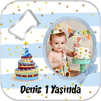 1 Yaş Pasta Temalı Kare Magnet Açacak