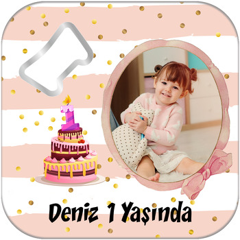 1 Yaş Pasta Temalı Kare Magnet Açacak