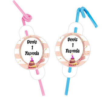 1 Yaş Pasta  Temalı Pipet ve Kartı