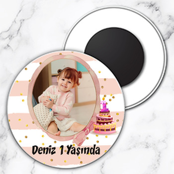 1 Yaş Pasta Temalı Resimli Daire Plastik Magnet