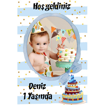 1 Yaş Pasta Temalı Resimli Doğum Günü Afiş