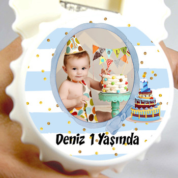 1 Yaş Pasta Temalı Resimli Kapak Şekilli Magnet Açacak