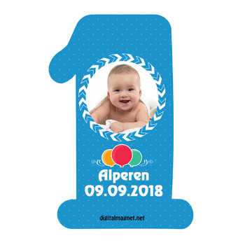 1 Yaşa Özel Balonlu Doğum Günü Magnet