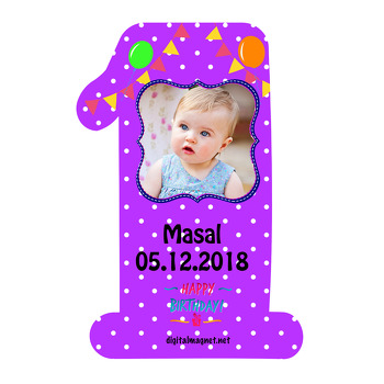 1 Yaşa Özel Mor Balonlu Doğum Günü Magnet