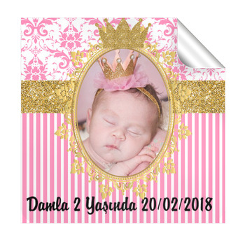 Gold Pink Damask Doğum Günü  Kare Etiket
