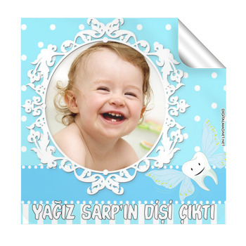 Mavi Diş Temalı Kare Etiket