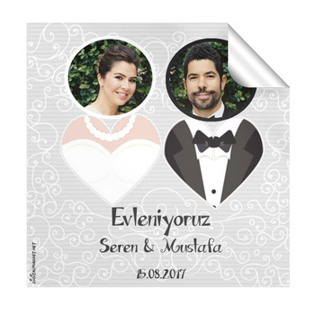 Gelin ve Damat Evleniyoruz Temalı  Kare Etiket