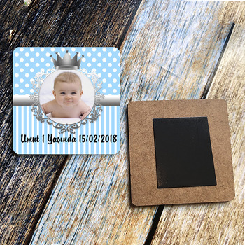Gümüş Temalı Kare Ahşap Magnet
