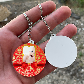 6 Ay Kınası Gold Kırmızı Temalı Resimli Daire Plastik Anahtarlık