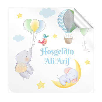 Uçan Balonlu Fil ve Arkadaşları Temalı Kare Etiket