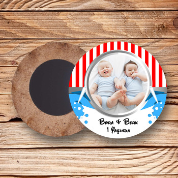 İkiz Uçak Temalı Resimli Ahşap Daire Magnet