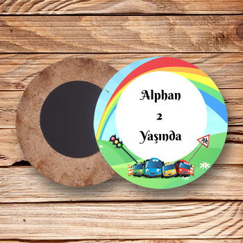 Tayo ile Gökkuşağı Temalı Ahşap Daire Magnet