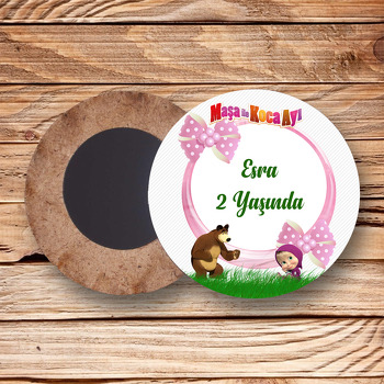 Maşa İle Koca Ayı Temalı Ahşap Daire Magnet 