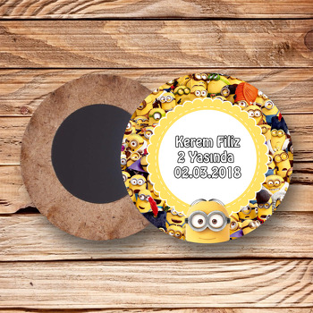 Minionlar Temalı Ahşap Daire Magnet