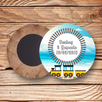 Tren Temalı Ahşap Daire Magnet
