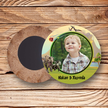 Dinozorlar Temalı Ahşap Daire Hatıra Magnet
