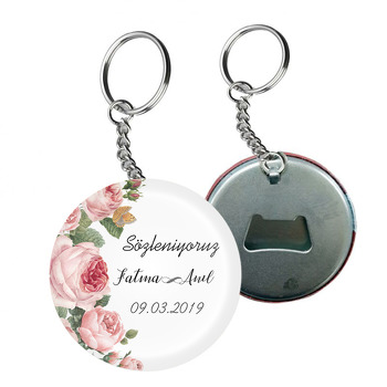 Pembe Güller Temalı Söz Nişan Nikah Arkası Açacak Anahtarlık