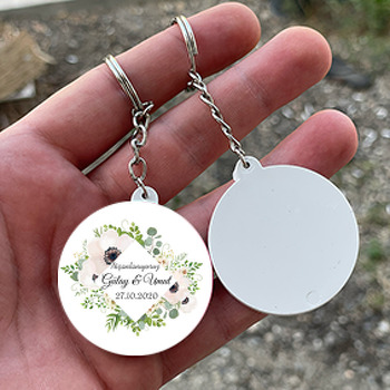 Toz Pembe Temalı Söz Nişan Nikah Daire Plastik Anahtarlık