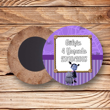 Vampirina Temalı Ahşap Daire Magnet