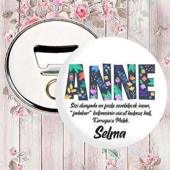 Çiçek Desenli Anne Kelime Anlamı Temalı Magnet Açacak