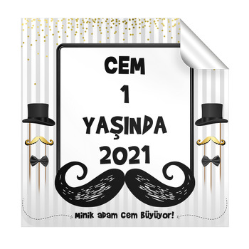 Bıyık ile Gold Puantiye Temalı Parti Etiket