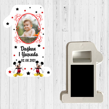 Mickey Mouse ile Siyah Kırmızı Yıldızlar Temalı Doğum Günü Magnet Açacak