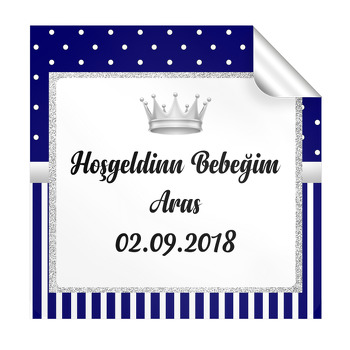 Lacivert Beyaz Gümüş Temalı Kare Etiket