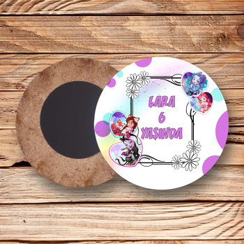 Enchantimals Temalı Resimli Ahşap Daire Magnet