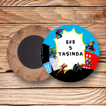 Süper Kahramanlar Temalı Ahşap Daire Magnet