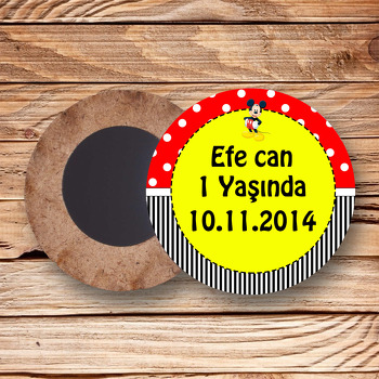 Mickey Mouse Ahşap Daire Magnet