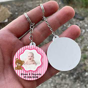 Pembe Ayıcık Temalı Doğum Günü Daire Plastik Anahtarlık
