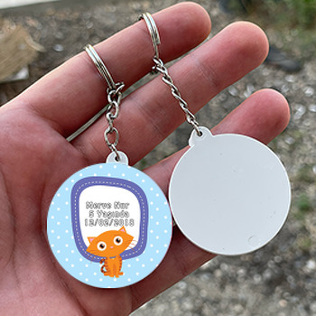 Sevimli Kedi Temalı Daire Plastik Anahtarlık