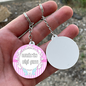 Pembe Diş Temalı Daire Plastik Anahtarlık