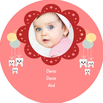 Kız Bebek İçin Kırmızı Çerçeve Temalı Diş Buğdayı Akrilik Daire Magnet