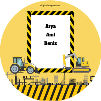 İş Makineleri Temalı Akrilik Daire Magnet