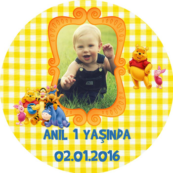 Winnie The Pooh Temalı Resimli Akrilik Daire Magnet