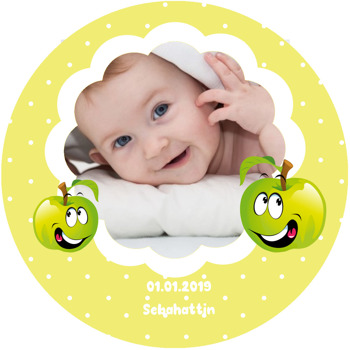 Sevimli Elma Temalı Resimli Akrilik Daire Magnet