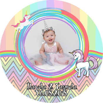 Soft Unicorn Temalı Resimli Akrilik Daire Magnet